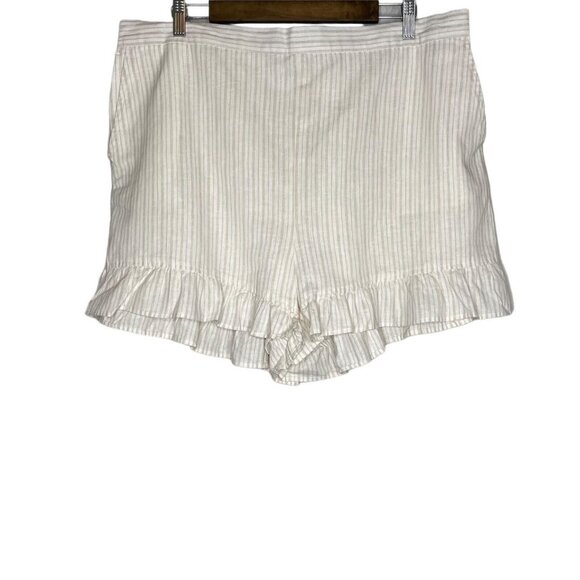 Loft Beach NWT White and Tan Linen/Cotton Striped Lined Shorts Size XL‎